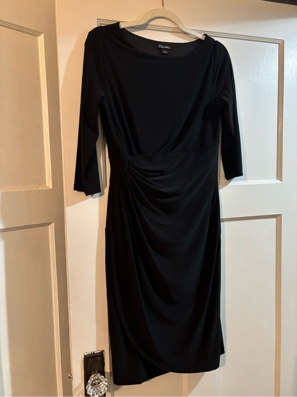 Roz & Ali Black Long-Sleeve Ruched Sheath Dress
